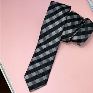 Tristan Black Gray Checkered Silk Tie